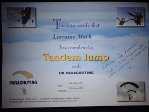 LOLLY SKYDIVE CERTIFICATE